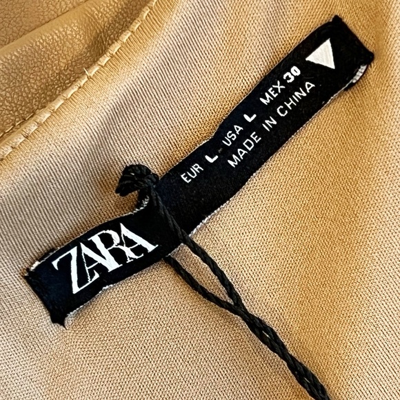 ZARA Faux Leather Padded Shoulder Mini Dress Womens Brown Sleeveless Size Large - Picture 9 of 15